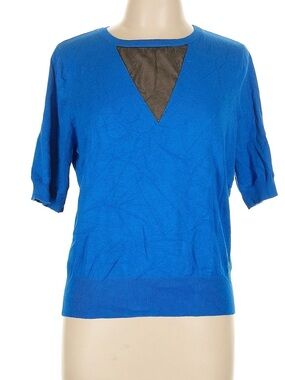 DKNY Electric Blue Short Sleeve Sweater with Black Mesh Inset